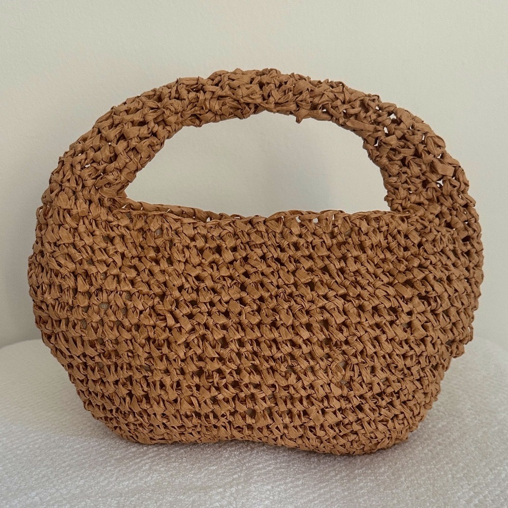 NEW Handcrafted MICRO SLOUCH STRAW Tan Woven Raffia Bag